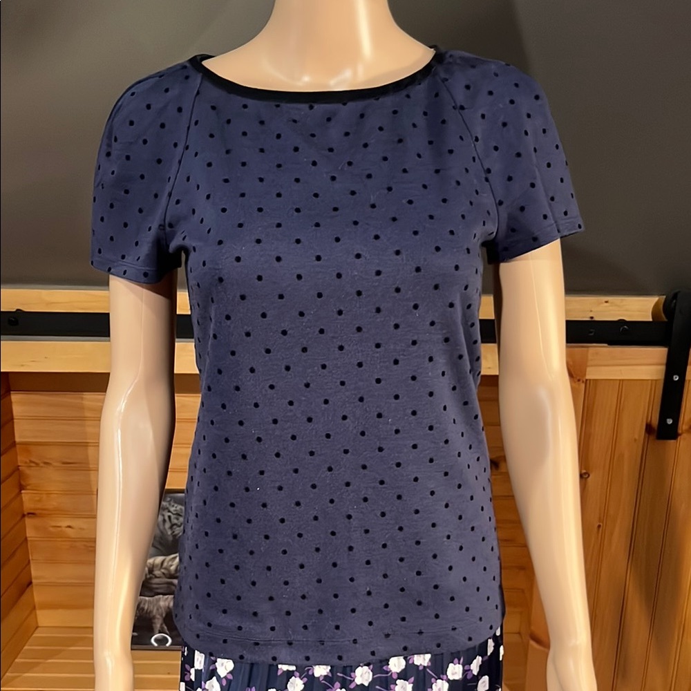 Ann Taylor Navy and Black Polka Dot Blouse